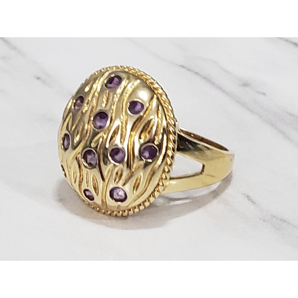 Vintage 18KT Over Sterling Silver 925 Amethyst Gemstone Sputnik bombe dome ring